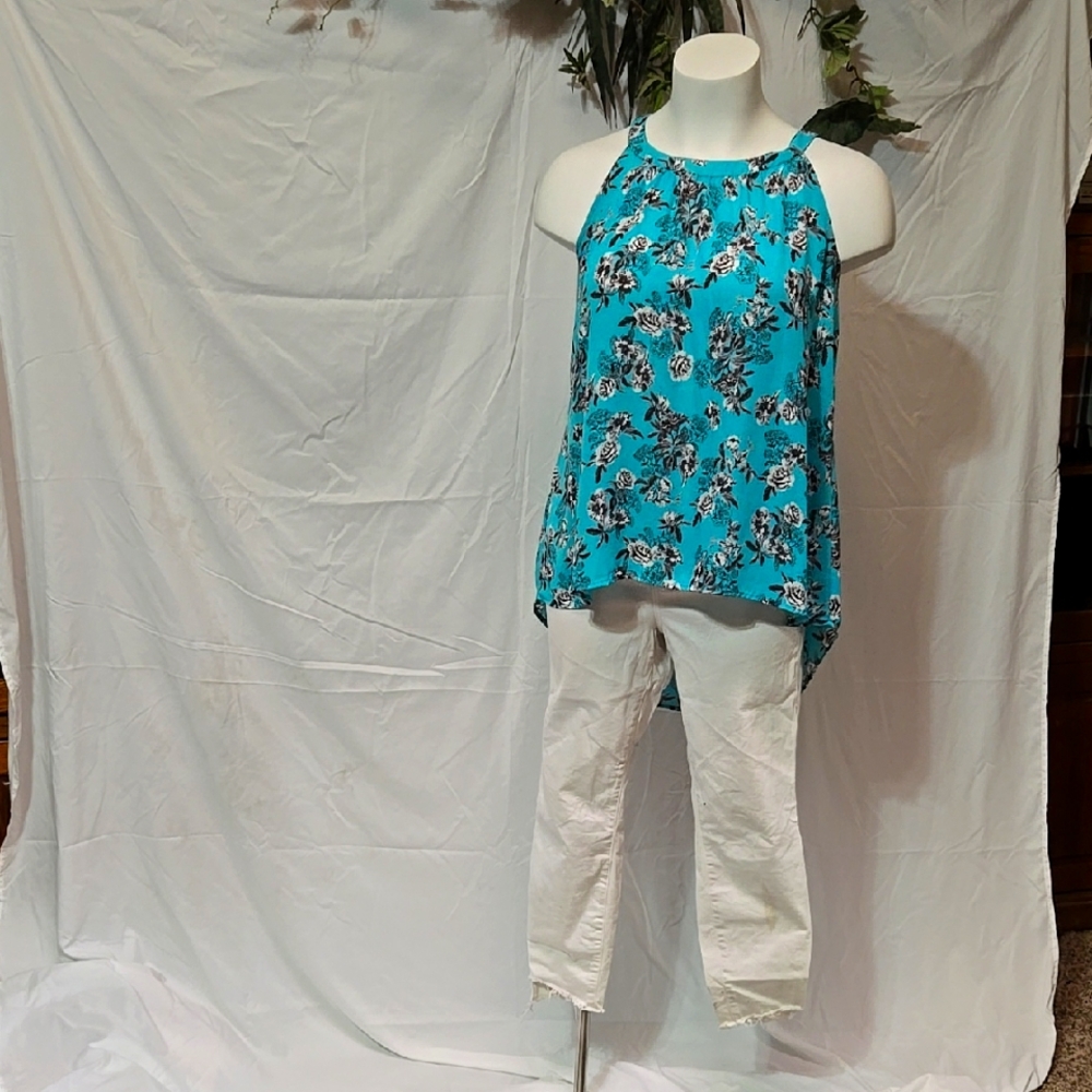 Floral Blue Top and White Pants Set by Torrid pants size 16 top size 1 plus size